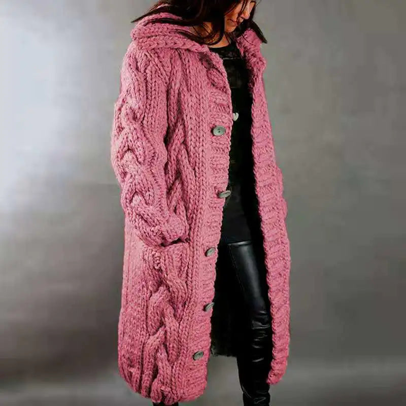 Women's Hooded Collar Long Sweater Cardigan