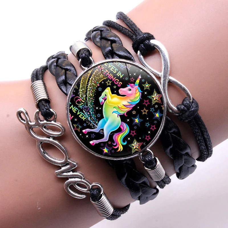 Adorable dibujos animados de unicornio Gema Gema tejido tejido Flying Horse Pulsera Unicornio Amor Infinito