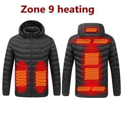 Solid Color Cotton Coat Smart Thermostat Winter Men Warm USB Heating Jackets Hooded Heated Clothing Waterproof Warm Jackets