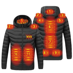 Solid Color Cotton Coat Smart Thermostat Winter Men Warm USB Heating Jackets Hooded Heated Clothing Waterproof Warm Jackets