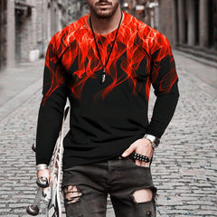 New Arrived Men's Clothing Flame Print Simple Long Sleeve T Shirt