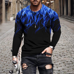 New Arrived Men's Clothing Flame Print Simple Long Sleeve T Shirt