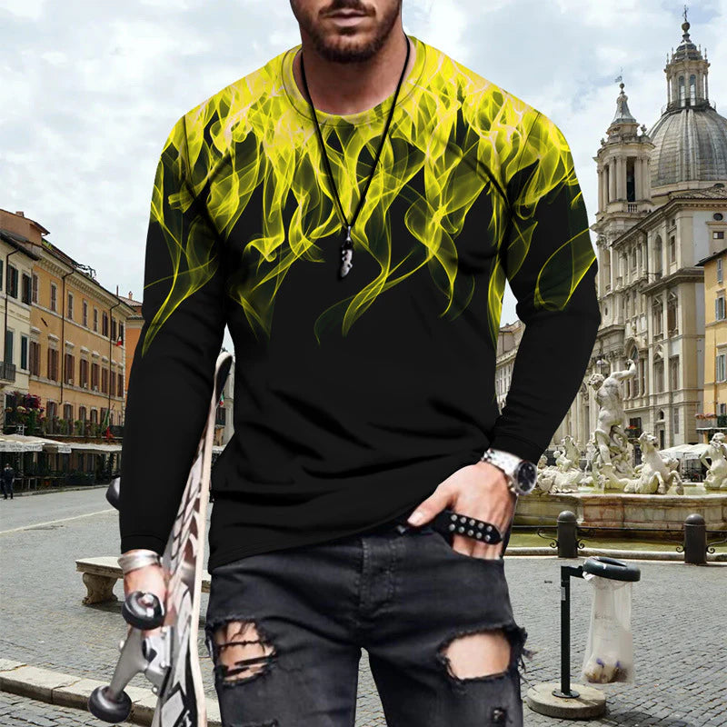 Autumn New Arrived Men's Clothing Flame Print Simple Long Sleeve T Shirt