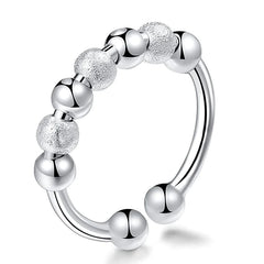 5 PCS Anxiété anxiété pour femmes, anxiété réglable Anneaux ouverts avec des perles Stress Spinner Rings For Women Girls (Silver)