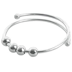 5 PCS Anxiété anxiété pour femmes, anxiété réglable Anneaux ouverts avec des perles Stress Spinner Rings For Women Girls (Silver)