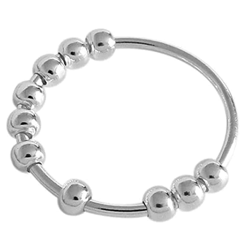 5 PC Anelli d'ansia per le donne, anelli di ansia regolabile anelli aperti con perle Stress Reliever Spinner Rings for Women Girls (Silver)