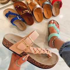 Sandalias de tejido de dedo plano de color plano de verano de talla grande