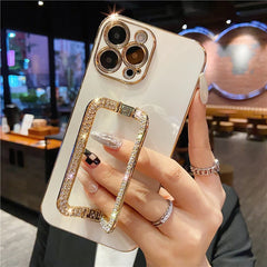 Korea 3D Crystal Square Holder Gold Splating Telefon dla iPhone'a 14 12 Pro Max Mini 11 13 Pro XS XR 6 S 7 8 Plus SE Cover