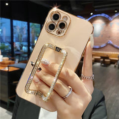 Korea 3D Crystal Square Holder Gold Splating Telefon dla iPhone'a 14 12 Pro Max Mini 11 13 Pro XS XR 6 S 7 8 Plus SE Cover