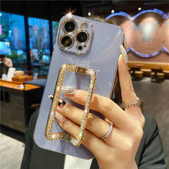 Korea 3D Crystal Square Holder Gold Plating Phone Case For iPhone 14 12 Pro Max Mini 11 13 Pro X XS XR 6 S 7 8 Plus SE Cover