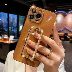 Corée 3d Crystal Square Holder Gold Placing Phone Case pour iPhone 14 12 Pro Max Mini 11 13 Pro XS XR 6 S 7 8 Plus SE COUVERTURE