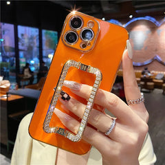 Korea 3D Crystal Square Holder Gold Plating Phone Case For iPhone 14 12 Pro Max Mini 11 13 Pro X XS XR 6 S 7 8 Plus SE Cover