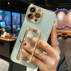 Korea 3D Crystal Square Holder Gold Splating Telefon dla iPhone'a 14 12 Pro Max Mini 11 13 Pro XS XR 6 S 7 8 Plus SE Cover