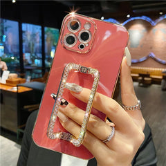 Corée 3d Crystal Square Holder Gold Placing Phone Case pour iPhone 14 12 Pro Max Mini 11 13 Pro XS XR 6 S 7 8 Plus SE COUVERTURE