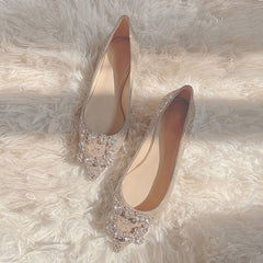 Rhinestone Pearl Punte Punte Plact Shot Flat Show da donna con paillettes di cristalli a bocca bassa