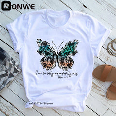 Femme Butterfly Tree Print HARAJUKU Shirts d'été décontractés Cound Cou Short Top Tee-Shirt.