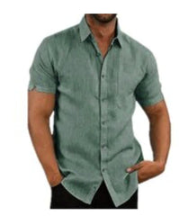 Mens Linen Shirts Short Sleeved Shirts Button Down Cotton Casual Loose Fit Shirt Tops