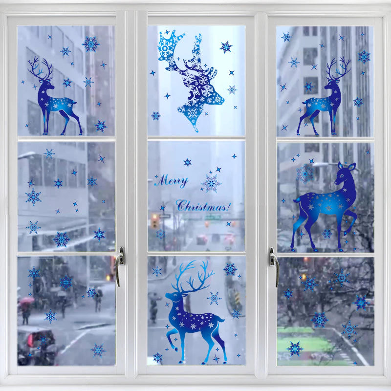 Christmas Decorations Snowflake Sticker Window Decoration Blue Elk Static Electricity Sticker