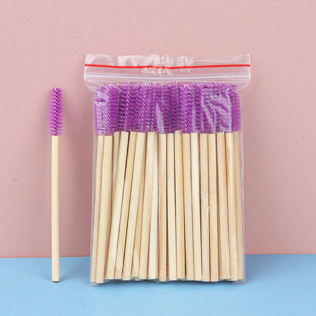 50 Pcs Bamboo Handle Eyelash Brushes Disposable Eyebrow Brush Eyelash Extension Mascara Wands Applicator Women Makeup Tools