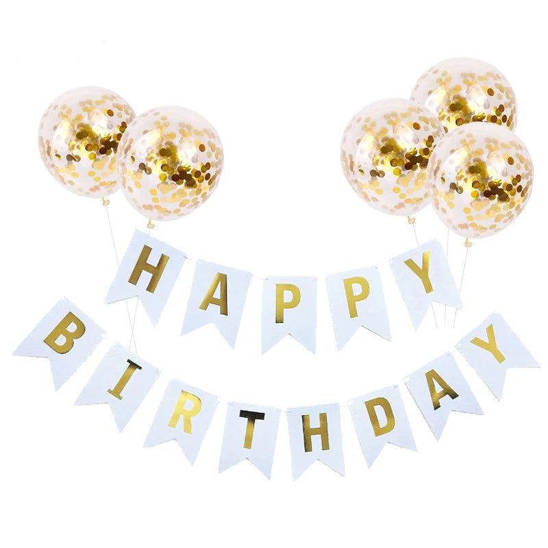 1set joyeux anniversaire Banner Rose Gold Confetti Ballons garçon fille d'anniversaire Ballon Ballon Baby Shower Party Favors