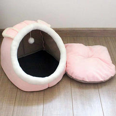 Cama de cueva de mascotas de gmaan, cama de gato de gato ultra suave lana, cama de gato removible y lavable, cama acogedora para perros pequeños, gatos (L, amarillo)