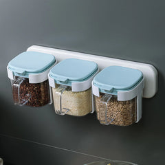 Wall-mounted Seasoning Box with Cover Salt Shaker Combo Home Spoon Storage Box