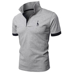 Short Sleeve Male Polo Shirt Casual Fawn Embroidery Top