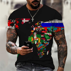 Männer Sommer Europa und der US-amerikanische Trend neuer runder Kragen Hundert T-Shirt Map Custom 3D Print Kurzärmel