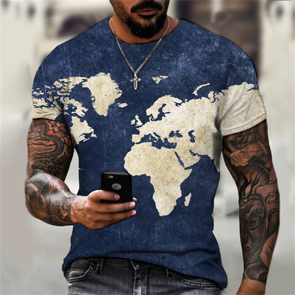 Men Summer Europe et États-Unis Tendance Nouveau col rond Cent T-shirt Carte personnalisée 3D Print Short Sleeve