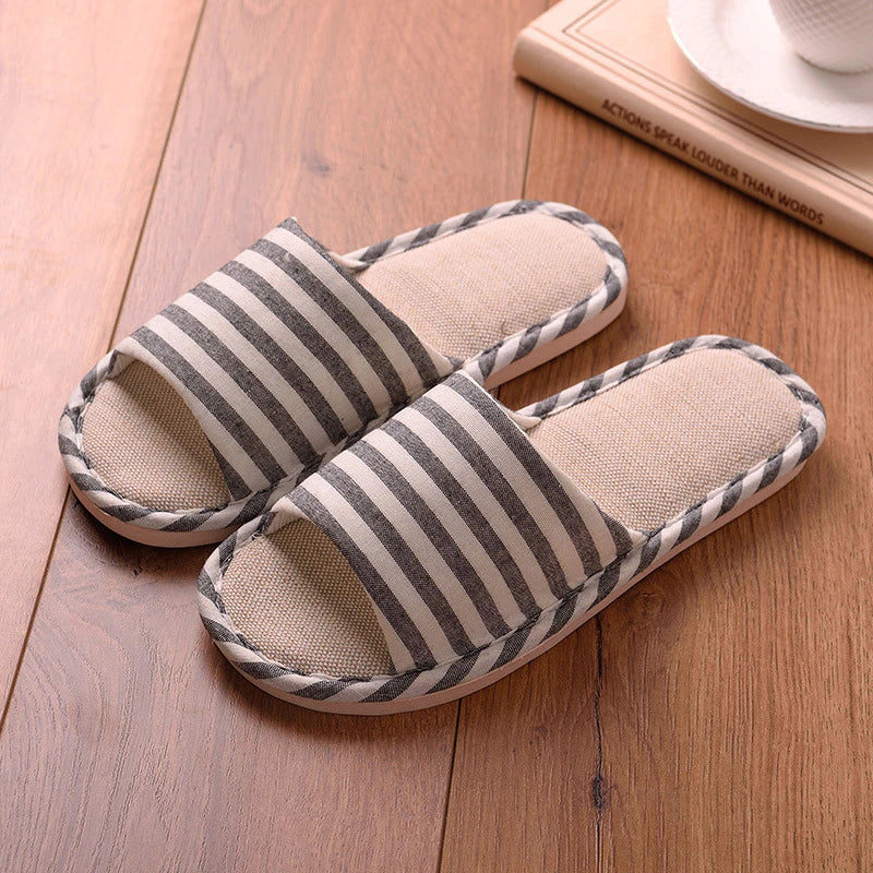 Casa interior Pareja anti-Slip Soft Bottom Summer Summer Linen Sweats Sweat-Absorbent Slippers para mujeres y hombres