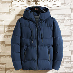 Men's Solid Color Padded Hooded Winter Jacket