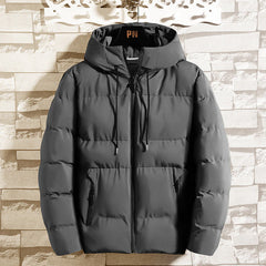 Men's Solid Color Padded Hooded Winter Jacket