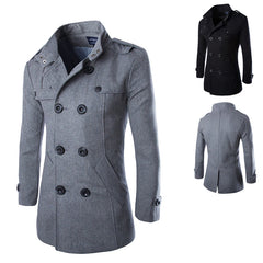 Casual Men's Warm Double Breasted Lapel Long Sleeves Casual Coat Overcoat