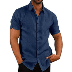 Men Summer Lapel Solid Color Short-Sleeved Button Shirt