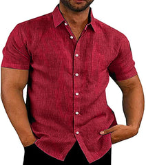 Camisas de lino para hombre Vanvene Camisas de manga corta Botón Down Cotton Summer Fit Camiseta Tops