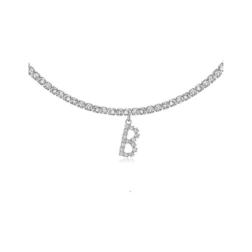 14k Gold Plated Initial Choker Tennis Chain Necklace