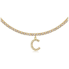 Collier de la chaîne de tennis de tour de cou initial de 14 carats en or 14 carats