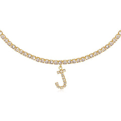 14k Gold Plated Initial Choker Tennis Chain Necklace