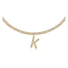 14k Gold Plated Initial Choker Tennis Chain Necklace