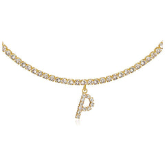 14k Gold Plated Initial Choker Tennis Chain Necklace