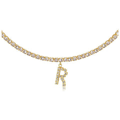 14k Gold Plated Initial Choker Tennis Chain Necklace