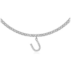 Collier de la chaîne de tennis de tour de cou initial de 14 carats en or 14 carats