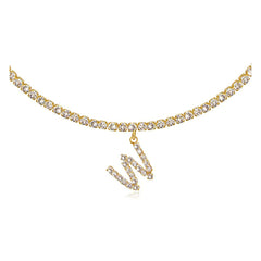 Collier de la chaîne de tennis de tour de cou initial de 14 carats en or 14 carats