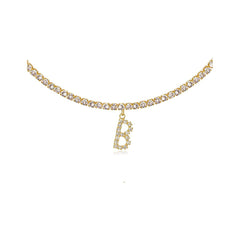 Collier de la chaîne de tennis de tour de cou initial de 14 carats en or 14 carats