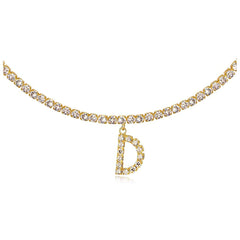 Collier de la chaîne de tennis de tour de cou initial de 14 carats en or 14 carats