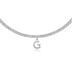 Collar de cadena de tenis de gargantilla inicial chapada en oro de 14k