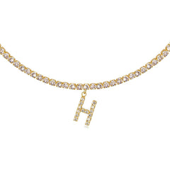 Collar de cadena de tenis de gargantilla inicial chapada en oro de 14k