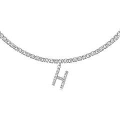 Collier de la chaîne de tennis de tour de cou initial de 14 carats en or 14 carats