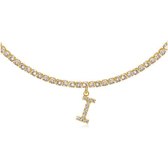 Collier de la chaîne de tennis de tour de cou initial de 14 carats en or 14 carats