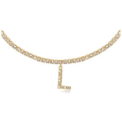 Collar de cadena de tenis de gargantilla inicial chapada en oro de 14k